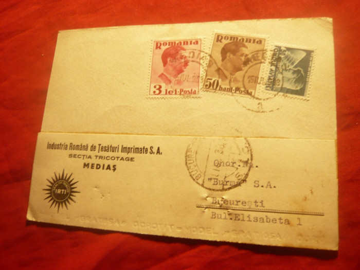 Carte Postala Comerciala Antet Ind.Romana Tesaturi...SA Medias 1938