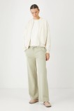 Medicine pantaloni de trening din bumbac femei, culoarea verde, neted