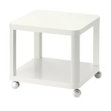 Masuta cafea cu rotile Whitey, 50 x 50 cm, pal/mdf, raft reviste, Alb