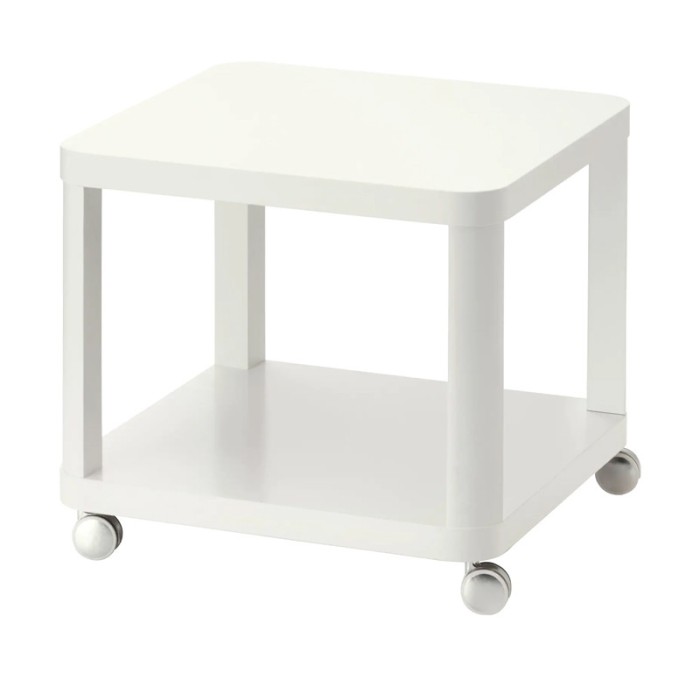 Masuta cafea cu rotile Whitey, 50 x 50 cm, pal/mdf, raft reviste, Alb