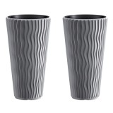 Cumpara ieftin Set 2 ghivece de flori, Sandy Slim, rotunde, inalte, 29.7x53.1 cm, gri, Prosperplast