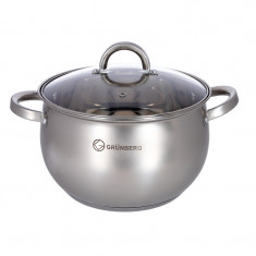 Oala din inox Grunberg, 22 cm, 5.1 l, capac sticla