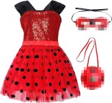 Costum din 3 piese model buburuza Ficlwigkis, poliester/paiete, rosu/negru, 90-100 cm