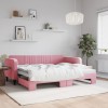 Pat de zi extensibil Gossi, 90x200 cm, catifea roz. Canapea extensibila moderna pentru dormitor sau living. Cadru lemn, spatiu depozitare