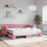 Cumpara ieftin Pat de zi cu extensie, roz, 90x200 cm, catifea
