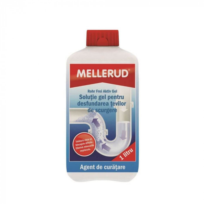 Gel Desfundare Tevi Mellerud, 1 L, Solutie Gel pentru Desfundarea Tevilor de Scurgere, Gel Desfundare Scurgere, Solutie Desfundare Conducte, Solutie D