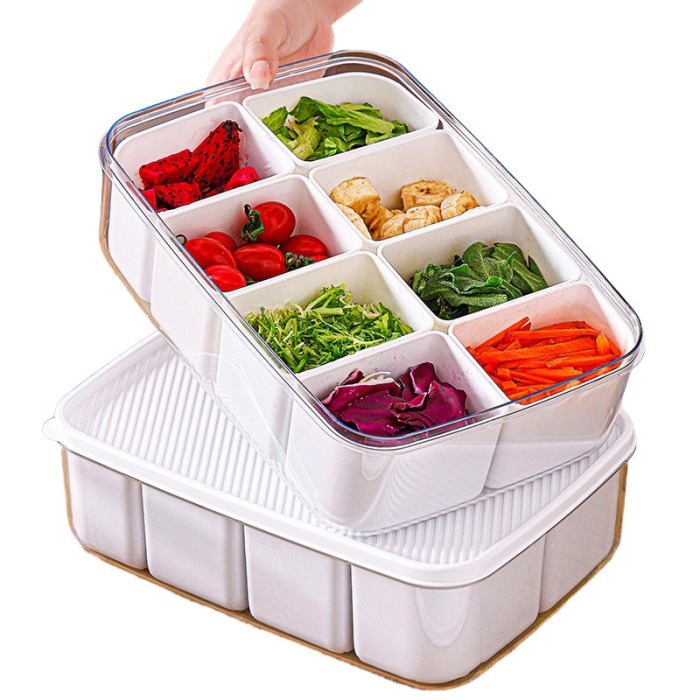 Cutie pentru depozitare alimente, flippy, 8 compartimente cu capac, material pet+pp, 29 x 20 x 9 cm, alb/transparent