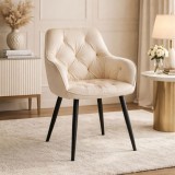 Cumpara ieftin Scaun stil fotoliu bucatarie/living, Artool, York, catifea bej, picioare metal negru, 56x62x83.5 cm