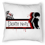 Perna Decorativa Fluffy cu Death note 3, 40x40 cm, Alba, Husa Detasabila, Burduf