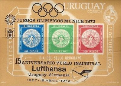 Uruguay 1972 - Jocurile Olimpice, supr. Lufthansa, colita neuzat foto