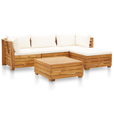 vidaXL Set mobilier grădină cu perne, 5 piese, alb crem, lemn acacia foto