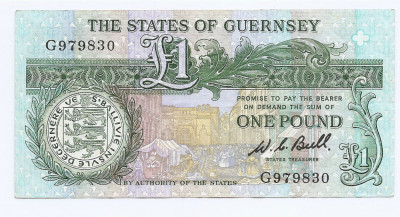 Guernsey 1 Pound ND (1980/89) - Semnatura: W. C. Bull, G979830, B11, P-48a foto