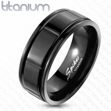Inel negru din titan - design cu caneluri - Marime inel: 67