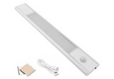 Lampă LED, senzor de mișcare, 13 LED-uri, autoadeziv, alimentare baterii, plastic, alb, 20x4 cm