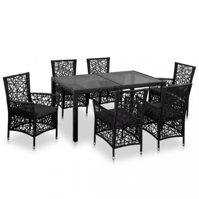 vidaXL Set mobilier de exterior, 7 piese, negru, poliratan 44087 foto