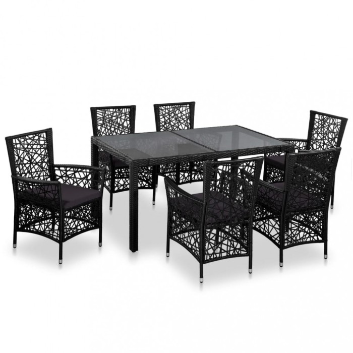 vidaXL Set mobilier de exterior, 7 piese, negru, poliratan 44087