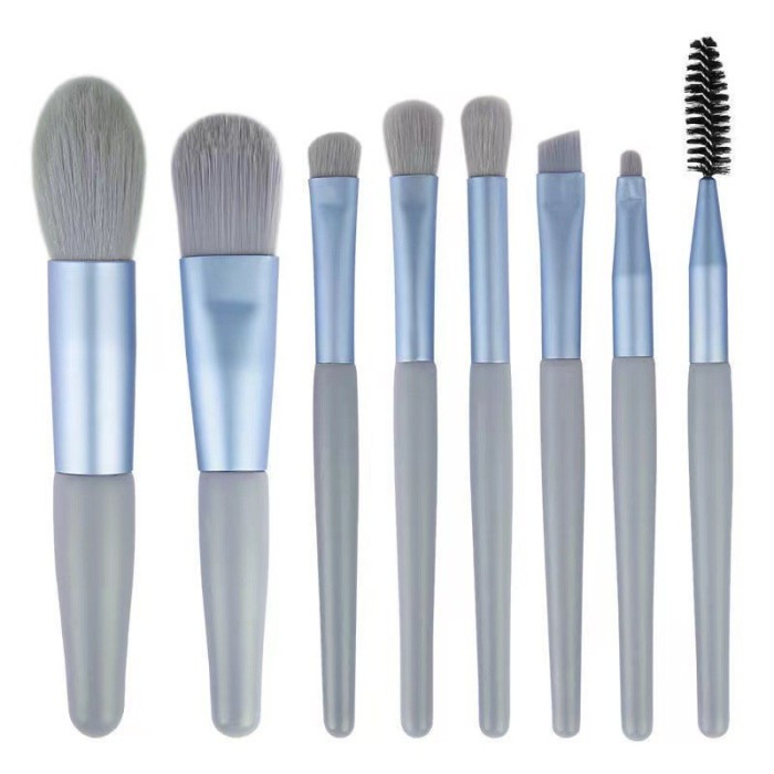 Mini set portabil 8 pensule de machiaj albastre, flippy