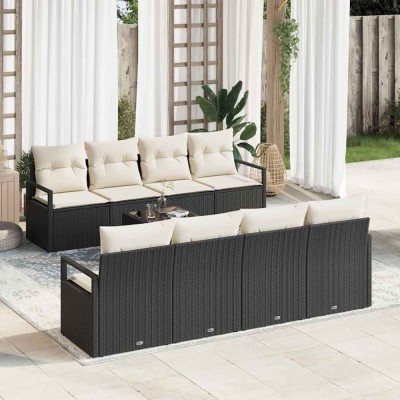 vidaXL Set de canapele pentru grădină cu pernă 9 pcs Negru, Crem foto