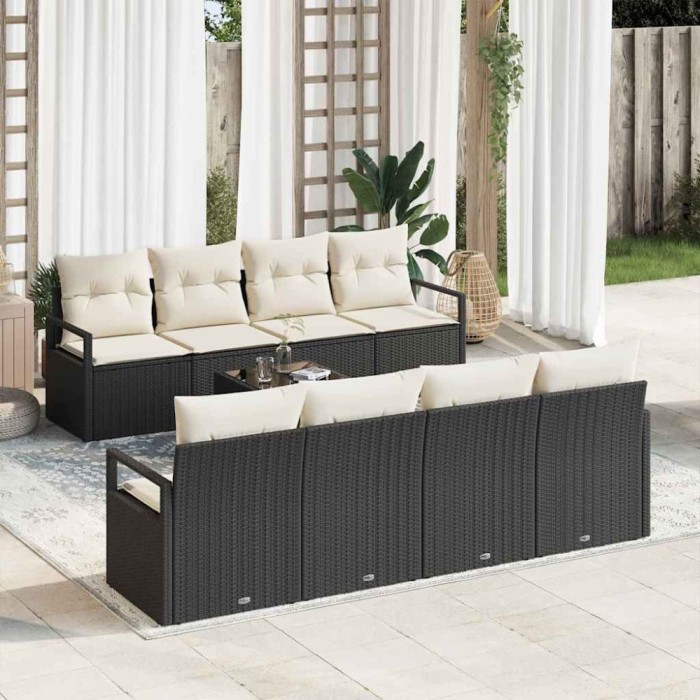 vidaXL Set de canapele pentru grădină cu pernă 9 pcs Negru, Crem