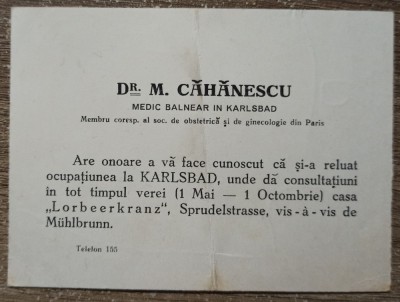Reclama M. Cahanescu, medic balnear in Karlsbad foto