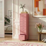 Fiset mobil cu 8 sertare din otel, 109x28x41 cm, roz, [en.casa]