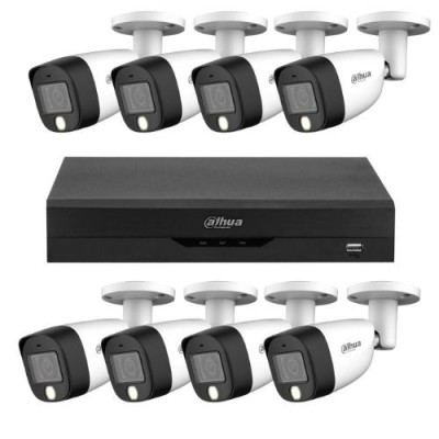 Sistem supraveghere exterior Dahua 5MP 8 camere dual light microfon IR 20m WL 20m lentila 3.6mm si DVR 8 canale WizSense SafetyGuard Surveillance foto