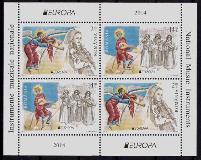 ✅ RO 2014 LP 2021a &quot;Europa 2014 - Instrumente muzicale&quot; colita 586 tip I,MNH
