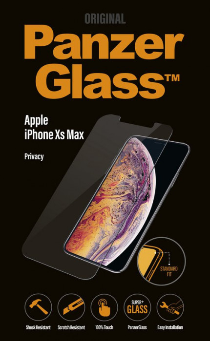 PanzerGlass - Geam Securizat Privacy Standard Fit pentru iPhone XS Max ?i 11 Pro Max, transparent