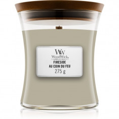 Woodwick Fireside Au Coin Du Feu lumânare parfumată cu fitil din lemn 275 g