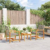 Set Bistro Gradina 3 Piese vidaXL, Gri Poliratan &amp; Lemn Acacia, Masa 43cm, Scaune 63x64x80cm, Rezistent UV, Exterior