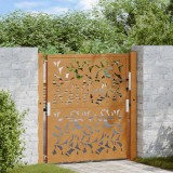 Poarta Gradina Otel Rezistent Intemperii, Design Frunze, 105x105cm, Sistem Blocare cu Chei, Maro Ruginium