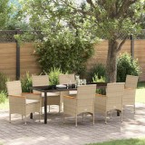 Set de dining pentru grădină cu 7 piese și perne, Bej, din rattan poliesteric