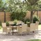 Set de dining pentru grădină cu 7 piese și perne, Bej, din rattan poliesteric