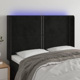 vidaXL Tăblie de pat cu LED, negru, 147x16x118/128 cm, catifea