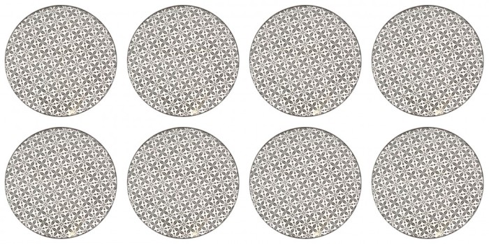 Set farfurii 8 piese din portelan pentru fructe, bej cu model negru, diametru 19.6 cm