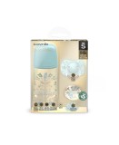 Set biberon 270ml + suzeta 0-6m + lantisor Albastru Gold Premium