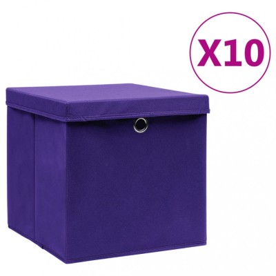 vidaXL Cutii depozitare cu capace, 10 buc., violet, 28x28x28 cm foto