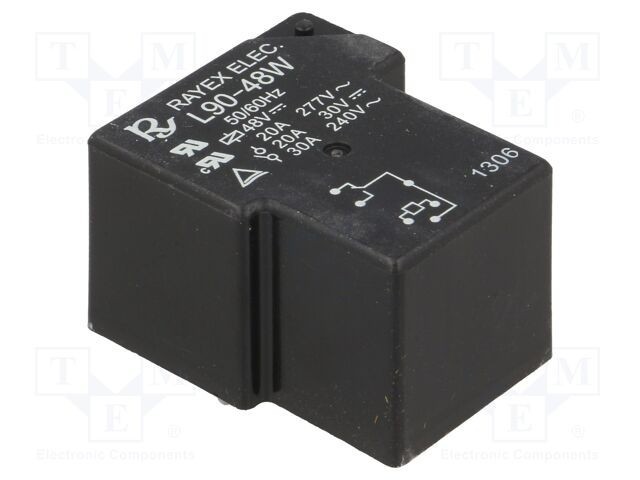 Releu electromagnetic SPDT 48VDC 30A L90 PCB 900mW Recoy/RAYEX ELECTRONICS