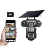 Camera de Supraveghere Solara 3 Obiective 5MP, Panou Solar 7.5W, 4G SIM + WiFi, Rotire 355&deg;, Night Vision Color, Detectie 12M, V380 PRO, Card 8GB