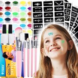 Cumpara ieftin Set tatuaje cu sclipici pentru copii, 157 piese, 30 culori glitter, 120 sabloane, 5 pensule, 2 lipici, kit creativ lavabil