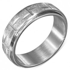 Inel argintiu din oţel - bandă sablată rotativă cu caneluri - Marime inel: 67