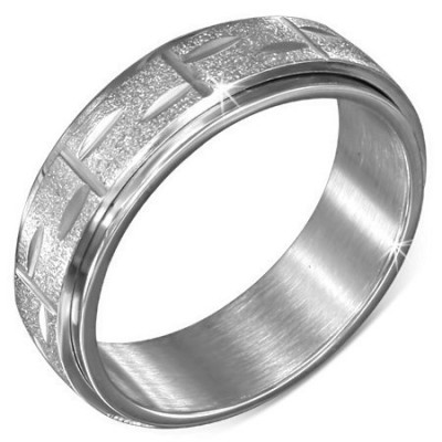 Inel argintiu din oţel - bandă sablată rotativă cu caneluri - Marime inel: 67 foto