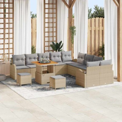 vidaXL Set de canapele pentru grădină cu pernă 13 pcs Bej Rattan poli foto