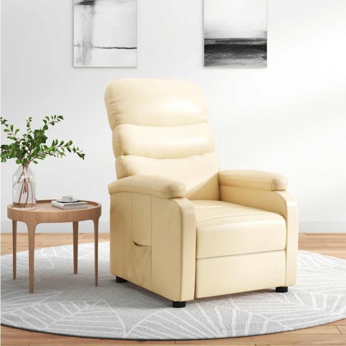 vidaXL Fotoliu rabatabil, crem, piele ecologică 289683