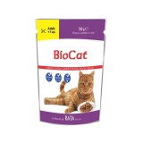 HRANA UMEDA PENTRU PISICI BIOCAT PLIC RATA IN SOS 100g (22 BAX)