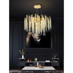 Candelabru auriu Cristal, dulie E14 x 9, diametru 600MM