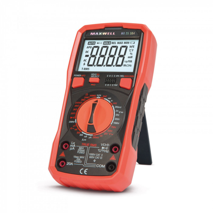 Multimetru digital masurare inductie Maxwell 25304 True RMS, DC V 0,1mV - 1000V, AC V 0,1mV - 750V, Tester tranzistoare hFE, test dioda