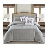 Cumpara ieftin Lenjerie de Pat Dublu Cu Elastic - 100% Bumbac Damasc 6 Piese- Gri Deschis- CPL38