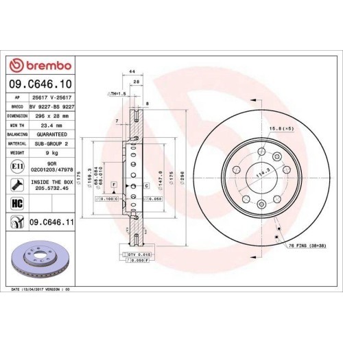 Set disc frana Fiat Talento Box (296) 06.16-, Talento Bus (296) 06.16-, Talento (296) 06.16-; Nissan Nv300 Box (X82) 09.16-, Nv300 Estate (X82) 09.16