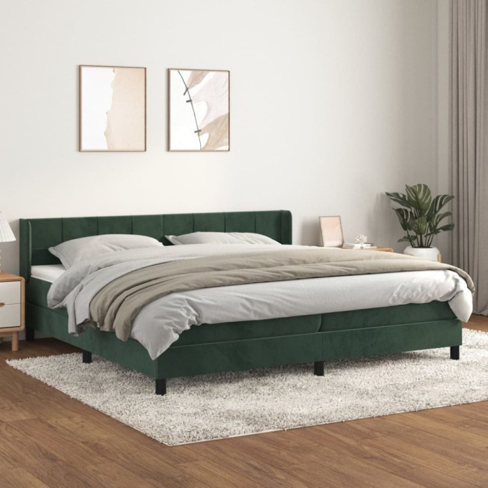 vidaXL Pat box spring cu saltea, verde &icirc;nchis, 200x200 cm, catifea